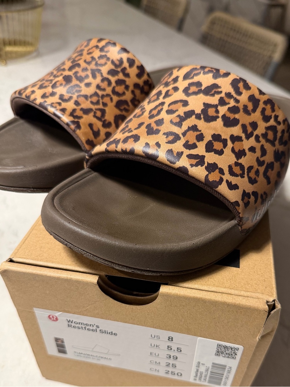 Lululemon Restfeel Leopard Print Slide Sandals New in Box Size 8